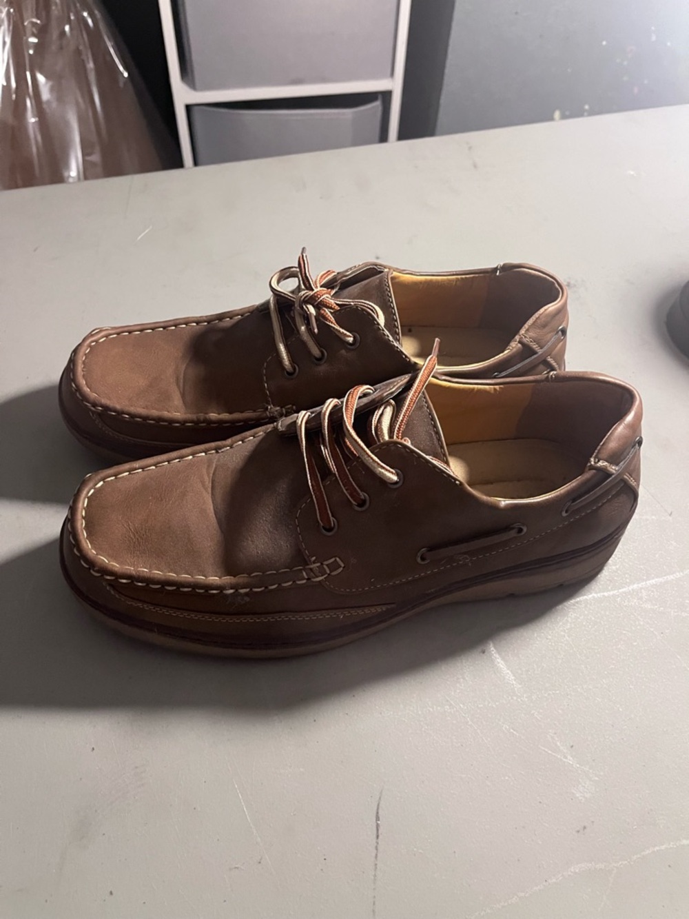 Men's Brown Leather Boat Shoes with Moc Toe and Lace Detail